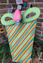 Load image into Gallery viewer, Set of 2 Red &amp; Green Stripe/Polka Dot Packages Metal Stake Outdoor or Indoor
