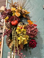 Load image into Gallery viewer, Fall Leopard Pumpkin Hydrangea Floral Wreath
