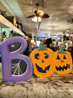 Load image into Gallery viewer, BOO Jack-o-Lantern Metal Stake with Easel in Purple, Orange, Black
