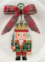 Load image into Gallery viewer, Nutcracker Soldier Christmas Metal Ornament in Red Green and Gold
