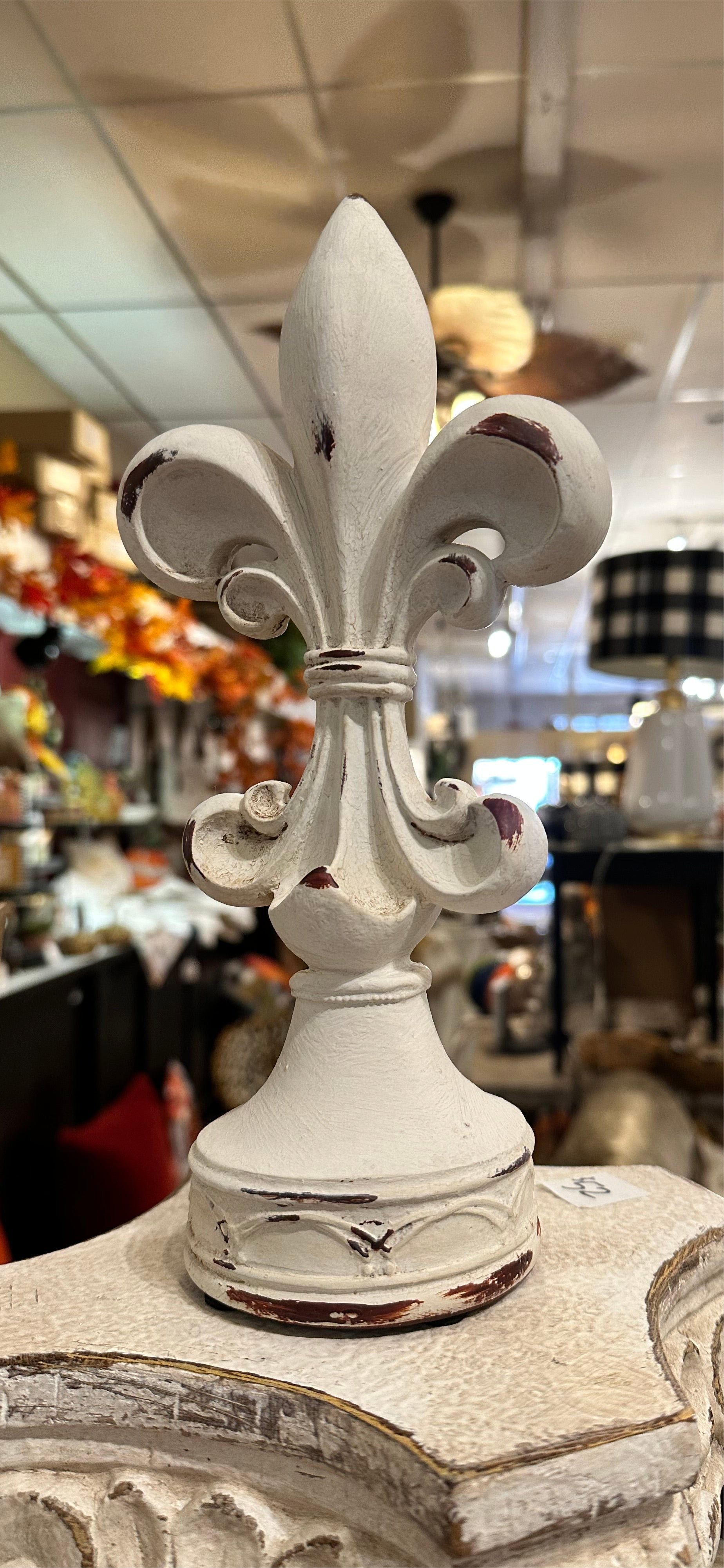 White Distressed Fleur de lis