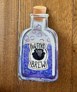 Halloween Potion Bottles Metal Stakes with Easels Black, Purple, Orange, and Yellow with her Frog Roundtop Collection