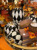 Load image into Gallery viewer, Ceramic Black &amp; White Harlequin Pumpkin (3) Sizes with Gold Stem, Black and White

