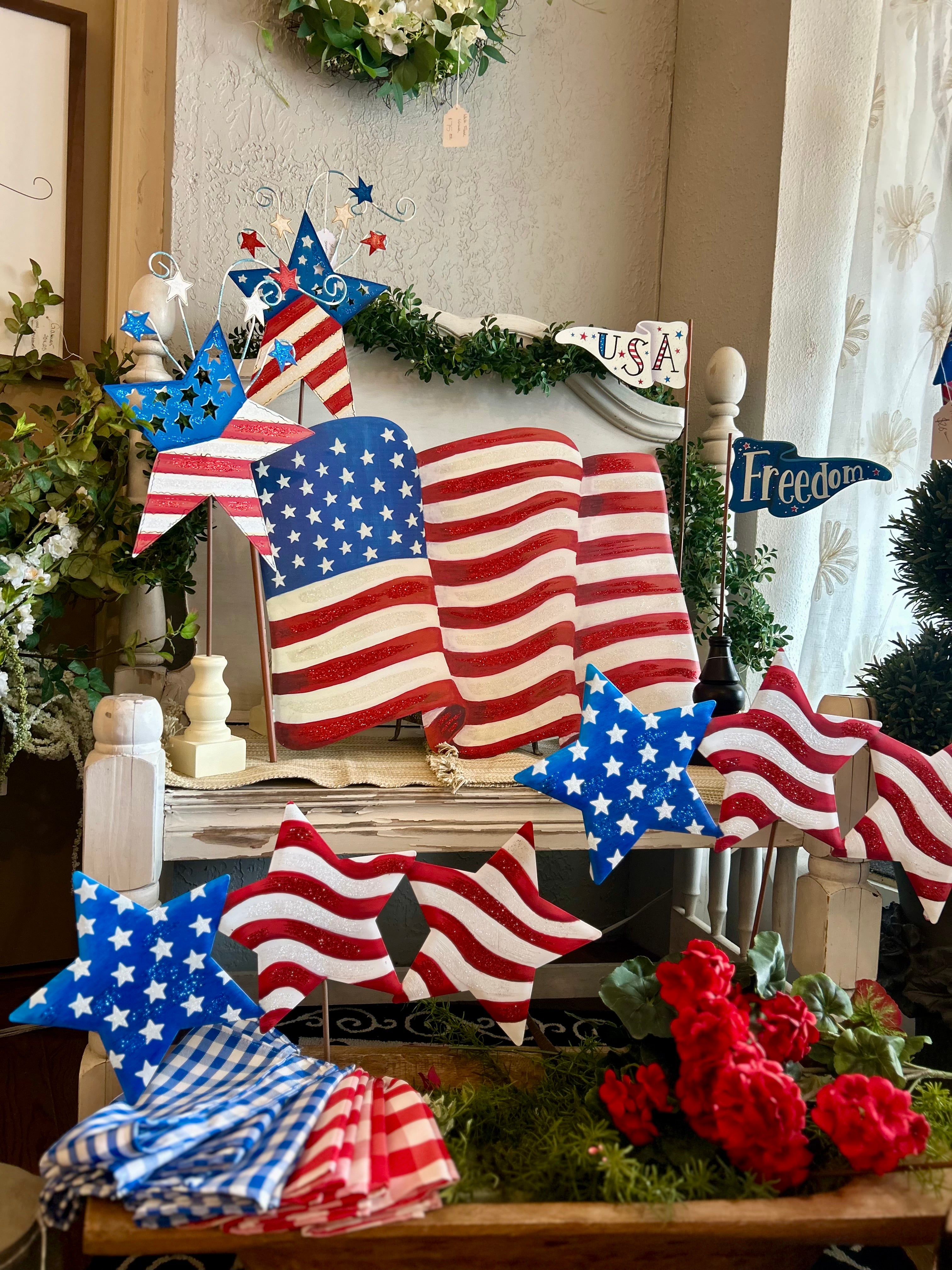 Americana: Flag Stars Set of 2 Metal Stakes