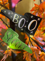 Load image into Gallery viewer, Boo &amp; Spooky Metal Flags with Stakes Set of 2
