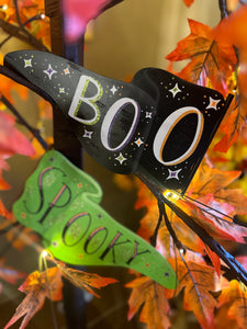 Boo & Spooky Metal Flags with Stakes Set of 2