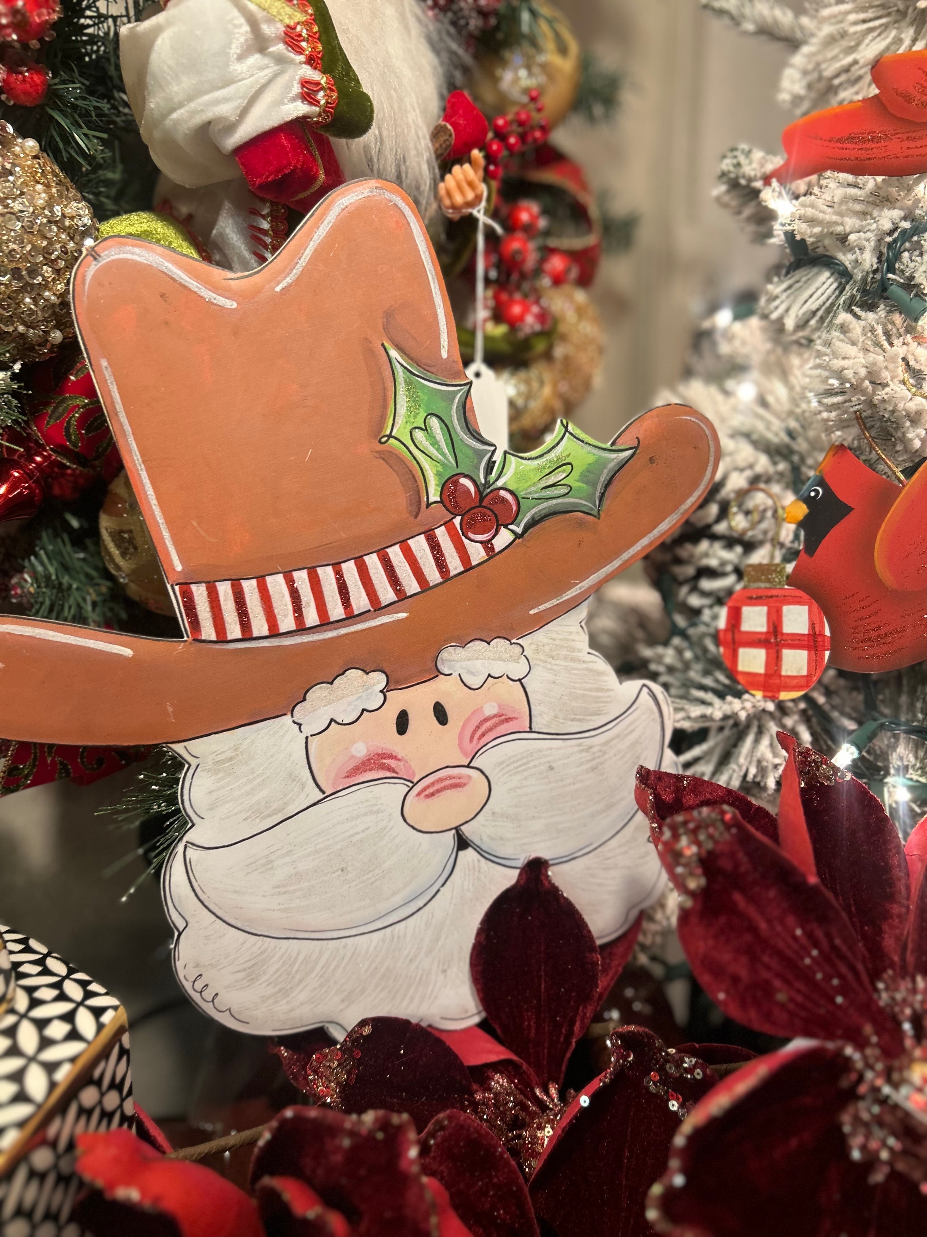 Cowboy Red & White Santa Metal Outdoor/Indoor Stake Christmas