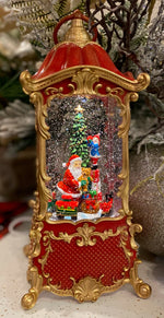 Load image into Gallery viewer, Musical 🎵Christmas Red and Gold Lantern Snow Globe with Santa and Moving Train

