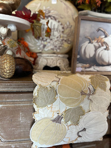 Elegant White, Gold, and Tan Pumpkin Table Runner