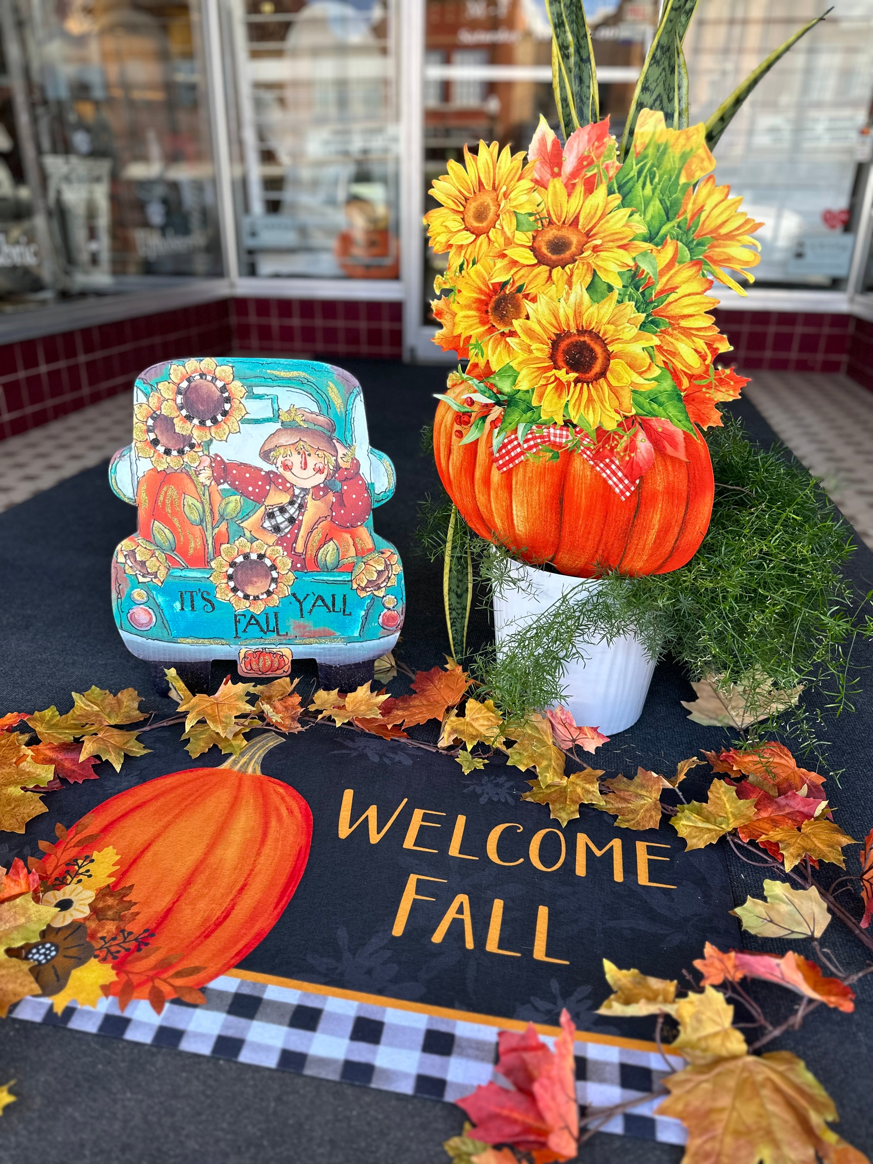 Pumpkin Door Mat Welcome Fall Outdoor Black Check