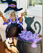 Load image into Gallery viewer, Small Tillie the Witch Metal Black, Purple, with Frog Roundtop Collection
