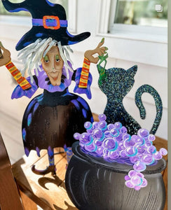 Small Tillie the Witch Metal Black, Purple, with Frog Roundtop Collection