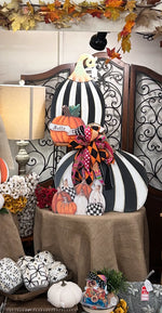 Load image into Gallery viewer, Large Short Black &amp; White Striped Pumpkin Stake
