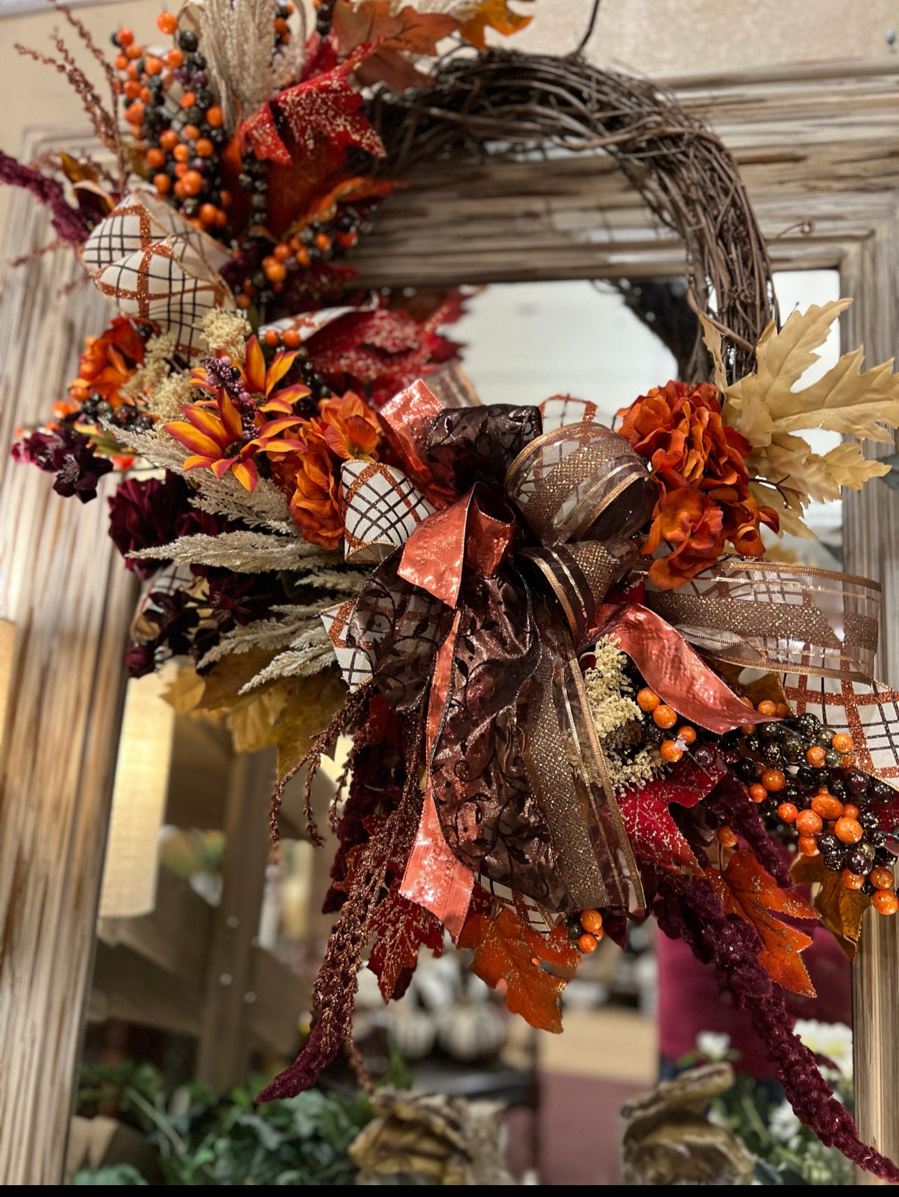 Custom Fall Wreath in Copper, Brown, Taupe, Burgundy