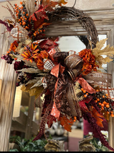 Custom Fall Wreath in Copper, Brown, Taupe, Burgundy