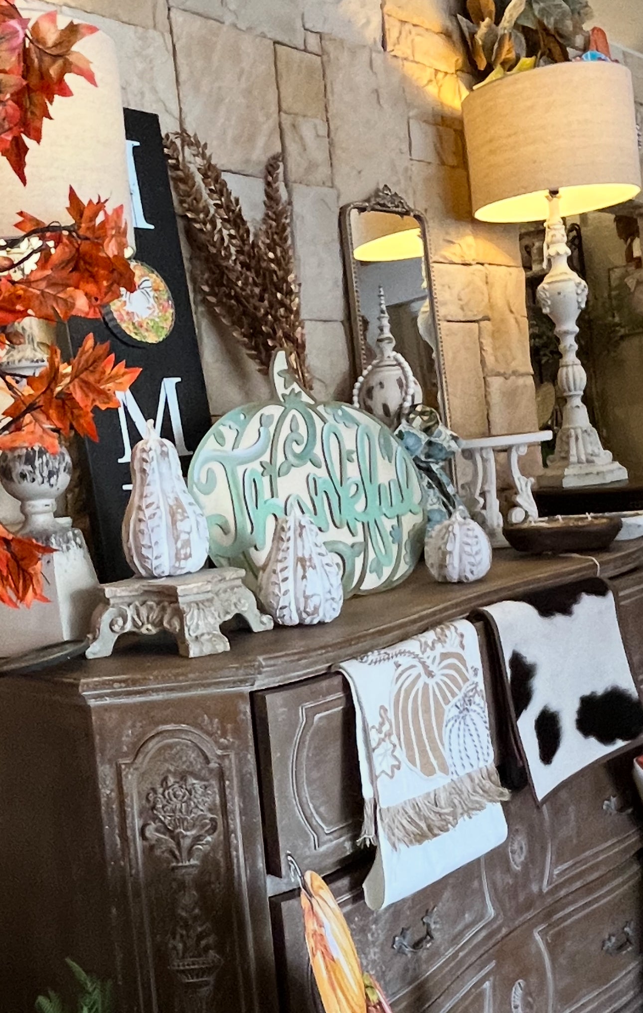 "Thankful" Mint Green Metal Pumpkin Stake