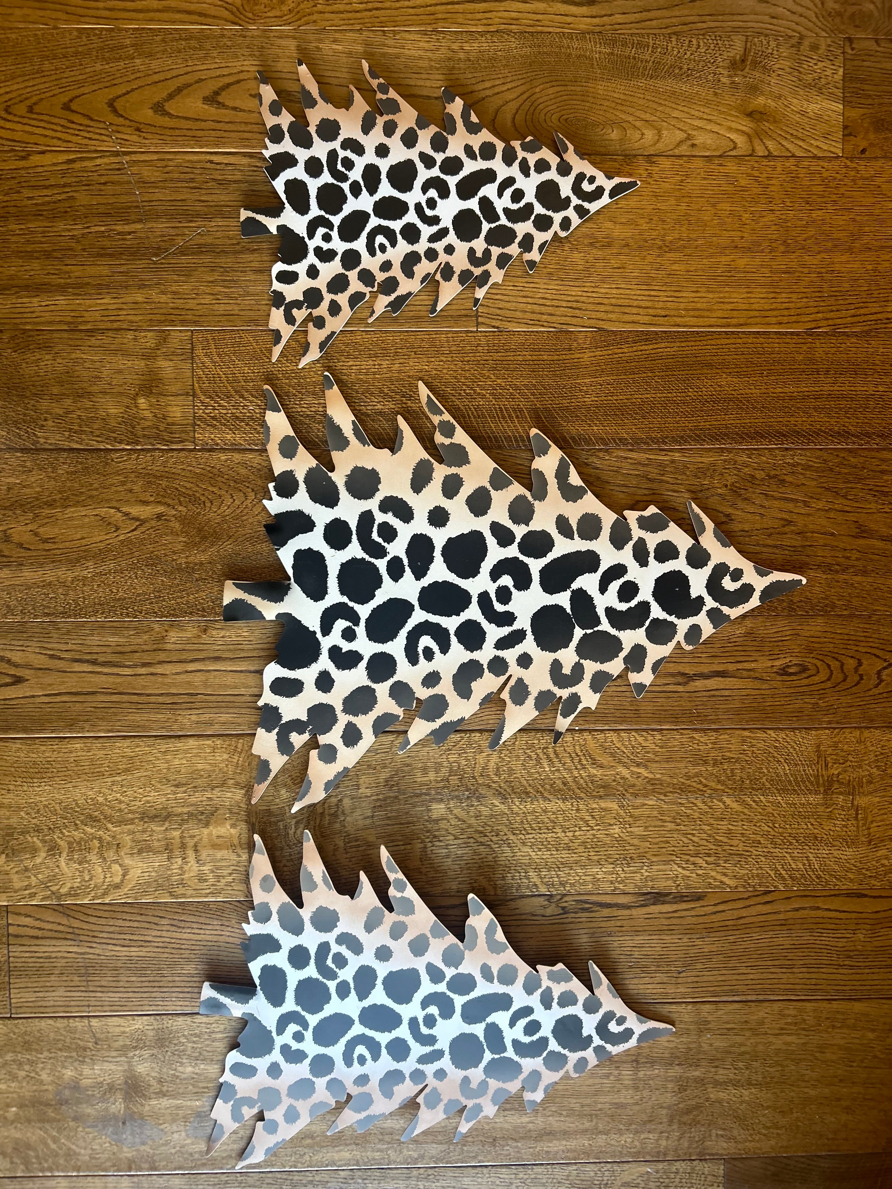 Leopard Christmas Trees Set of 3 Metal Outdoor Stakes