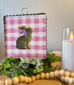 Load image into Gallery viewer, Pink Check and Bunny  Mini Print with Galvanized Frame
