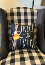 Load image into Gallery viewer, Trick or Treat Black Candy Corn  Pillow
