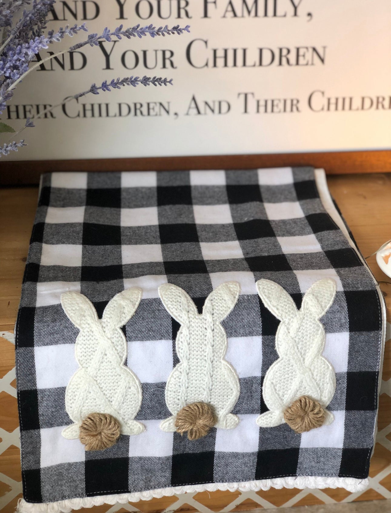 Black & White Check Bunny Table Runner