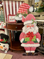 Load image into Gallery viewer, Large Santa Claus Red White Checkered Pattern with attached easel Outdoor Metal
