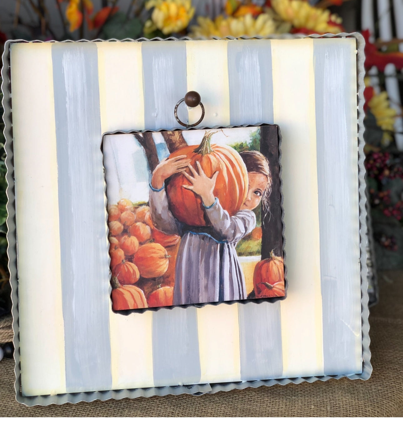 Gray/Blue Display Stand with Attached Easel, Peg, and Stake for Mini Pics or Mini Charms