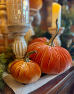 Load image into Gallery viewer, Warm Orange Velvet 9.5” Plush Fabric Pumpkin
