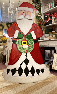 Large Santa Claus with Black & White Harlequin Pattern with attached easel