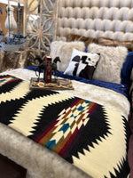 Load image into Gallery viewer, Aztec Sahara Black, Rust, Turquoise Blue Blanket
