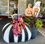 Load image into Gallery viewer, Set of 2: Large Black &amp; White Tall &amp; Short Striped Pumpkin Stake Fall Autumn
