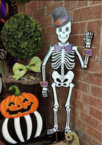 Load image into Gallery viewer, Large Tuxedo Skeleton Halloween Metal Outdoor Stake or Hang
