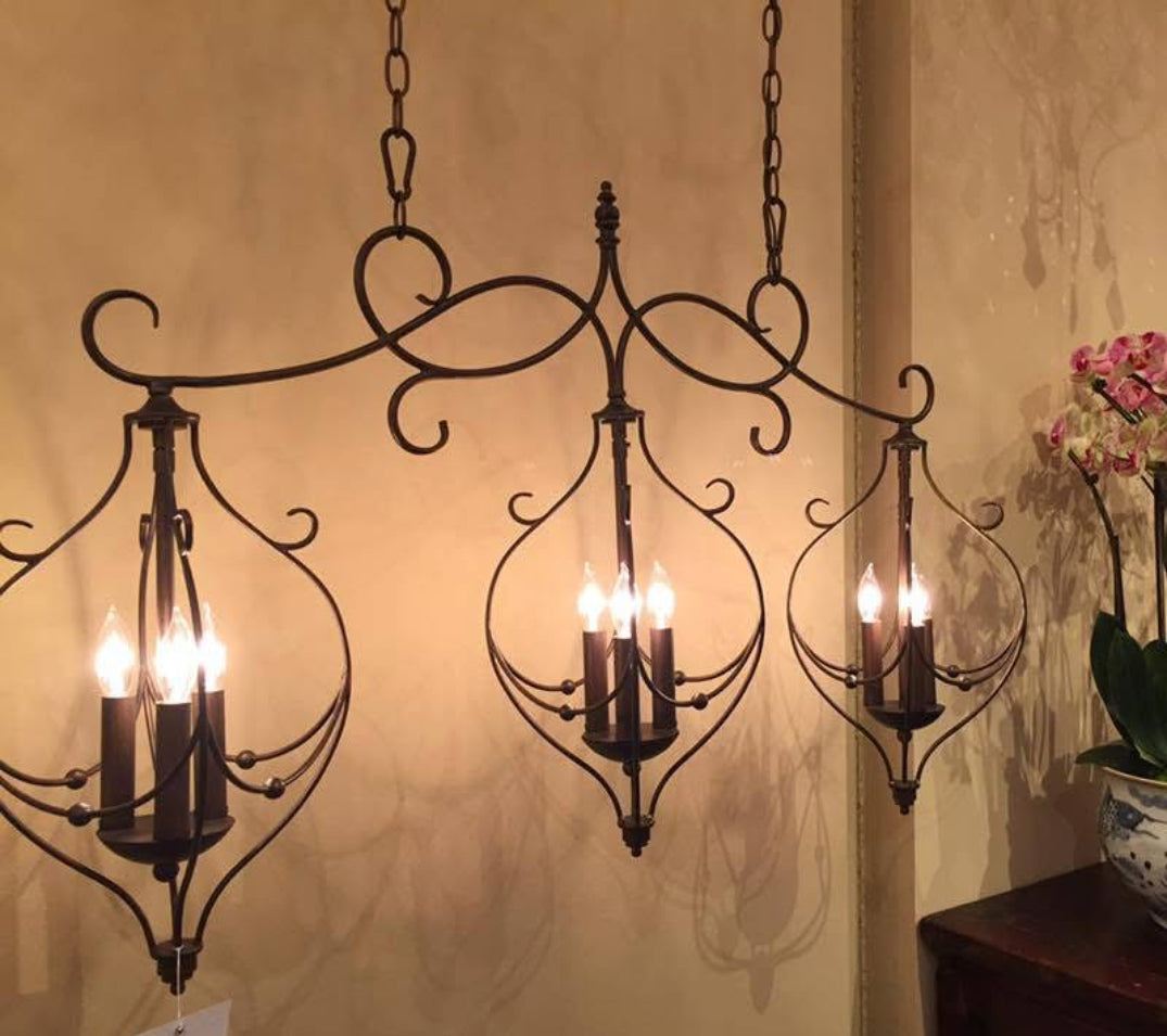 Island Light Ariel Scroll Design Oiled Bronze 3-lite