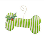 Load image into Gallery viewer, Dog Bone Stripe Metal Green &amp; White Ornament
