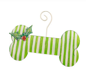 Dog Bone Stripe Metal Green & White Ornament