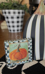 Load image into Gallery viewer, Pumpkin with Black and White Check Border Mini Print with Galvanized Frame
