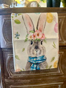 Bunny with Check Pattern Blue Scarf Table Runner