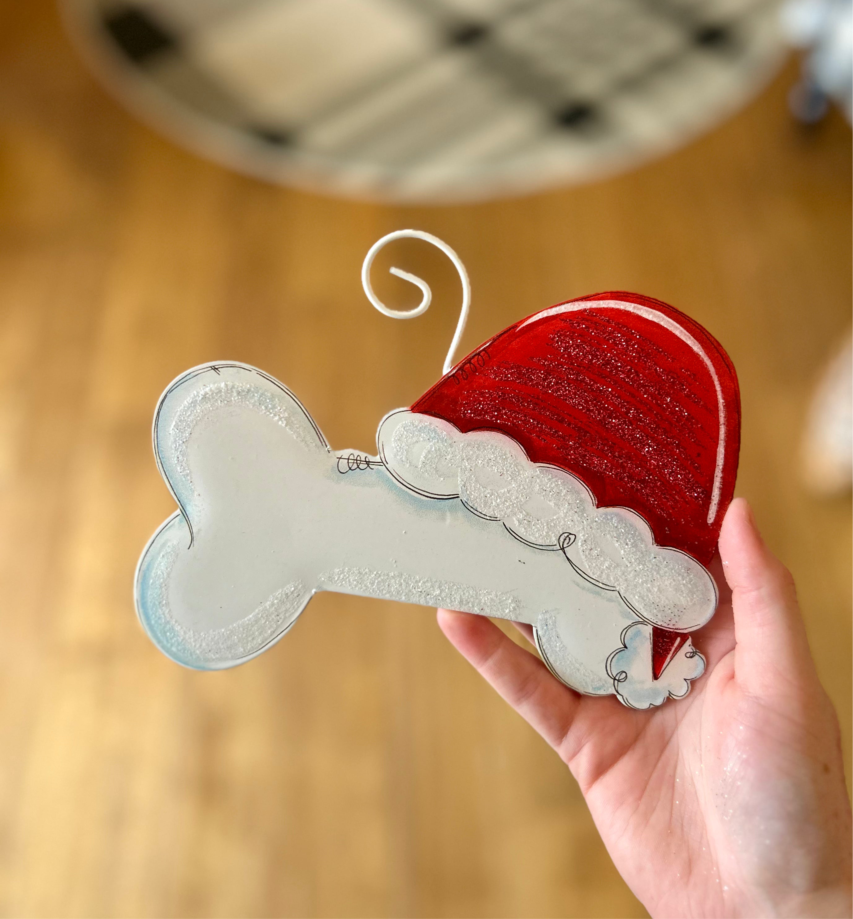 Dog Bone Santa Hat Metal Red & White Ornament