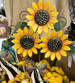 Load image into Gallery viewer, Metal Trio Sunflowers Yellow Metal Stake
