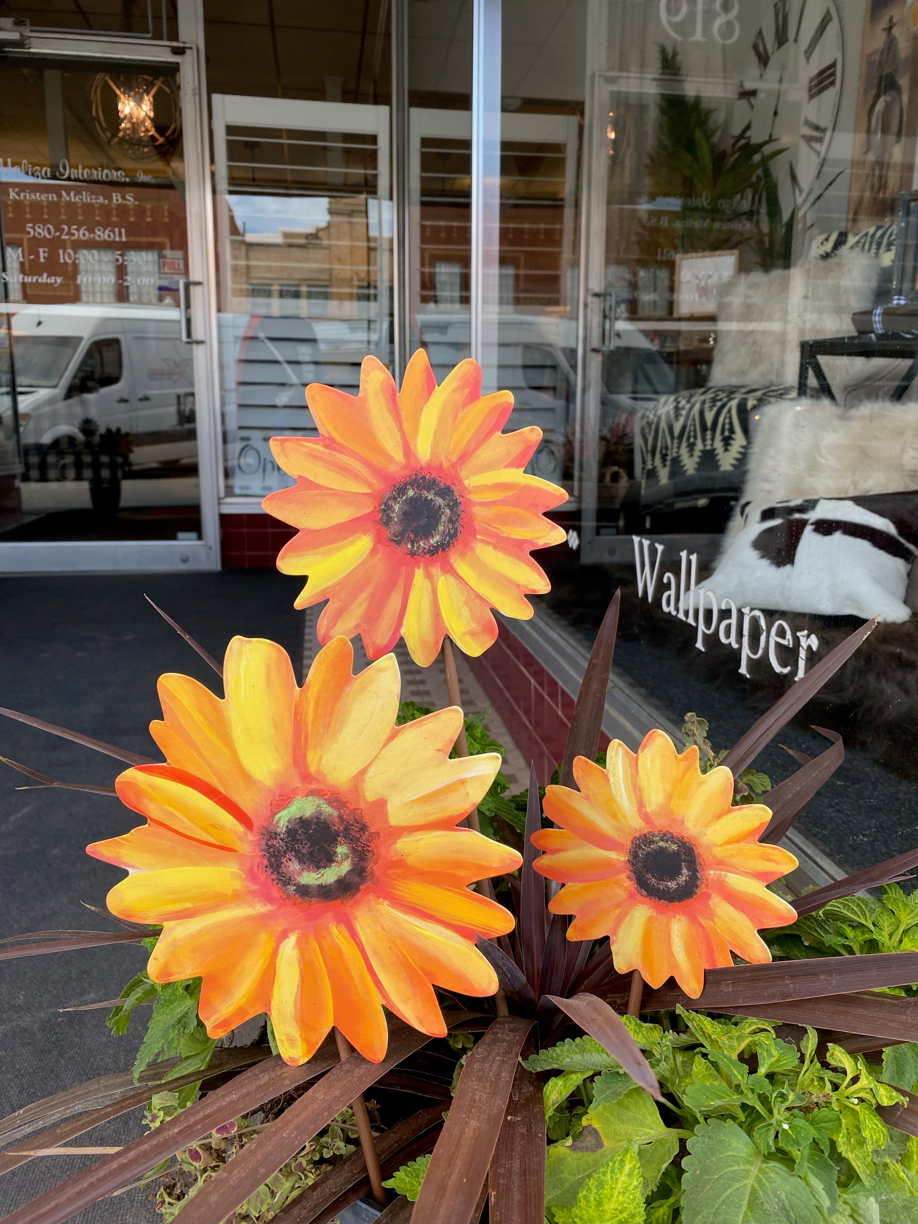 Fall /Halloween: Sunflowers Yellow Metal Stake Set of 3