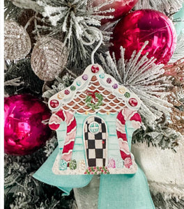 Gingerbread House Metal Ornament Checkered Pattern