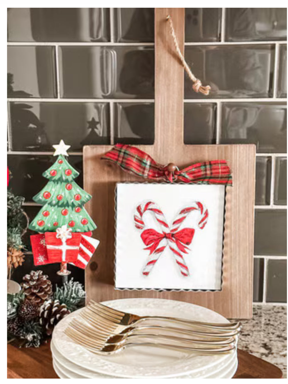 Christmas Candy Canes with Red Bow Mini Print