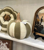 Load image into Gallery viewer, Khaki &amp; Cream Knit Fall Vertical Stripe Pumpkin Decoration
