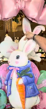 Load image into Gallery viewer, Rabbit in Periwinkle and Pink Jacket with Carrot Metal Stake
