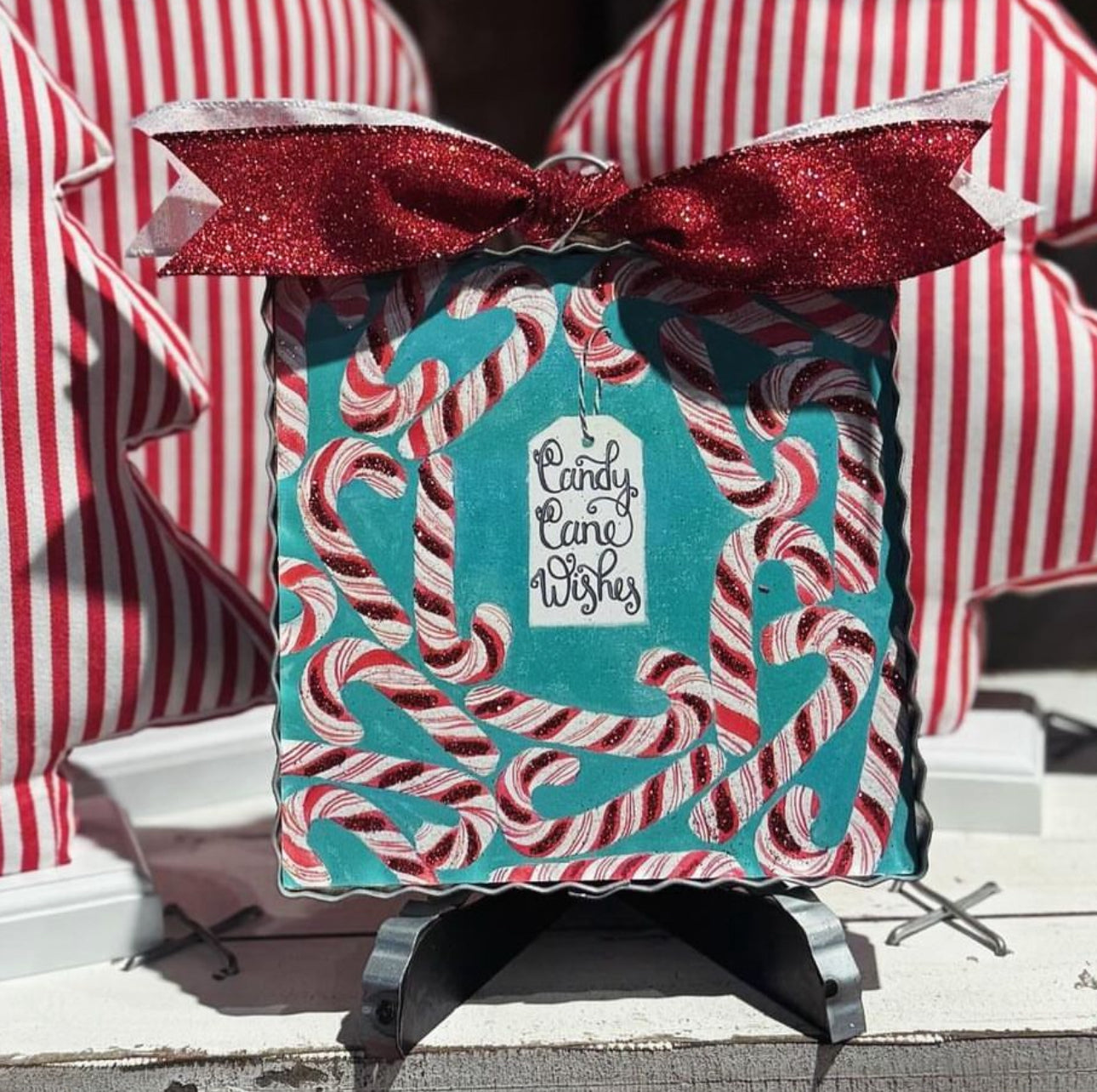 Christmas Candy Cane Wishes Turquoise Mini Print