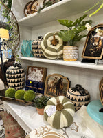 Load image into Gallery viewer, Khaki &amp; Cream Knit Fall Vertical Stripe Pumpkin Decoration
