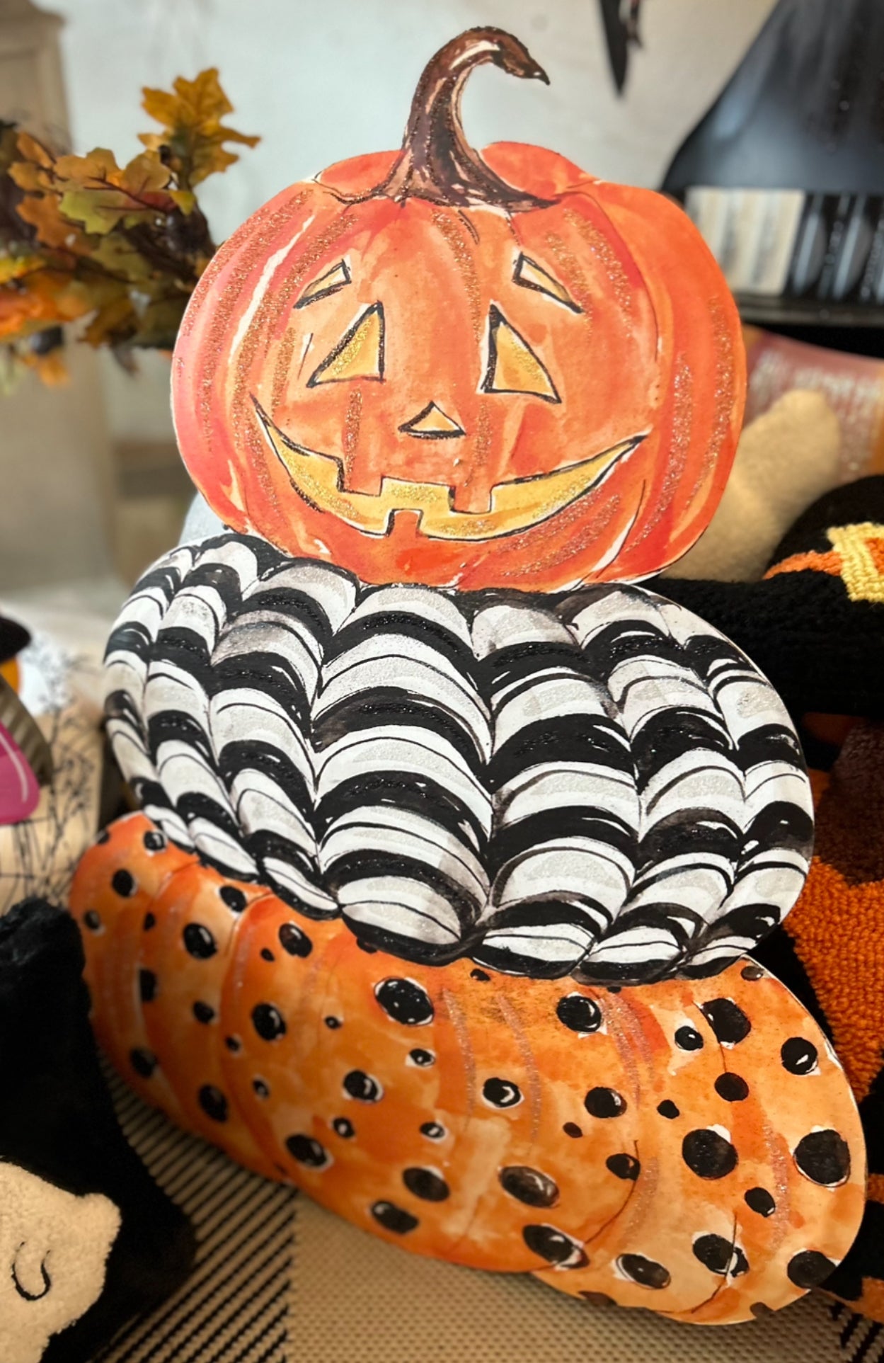 Jack-o-Lantern Stacked Metal Pumpkin Topiary Roundtop