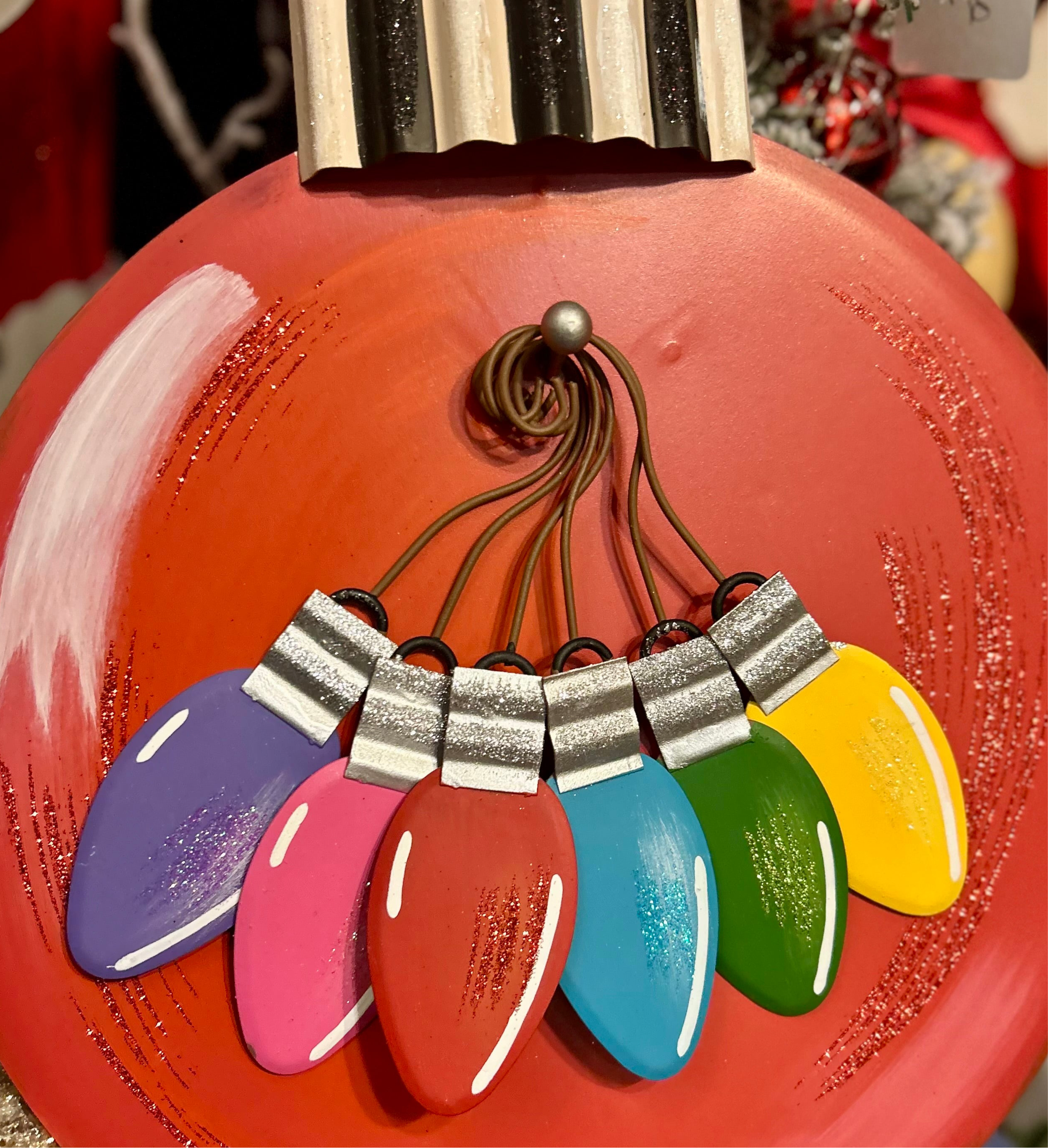 Set of 6 Vintage Bulbs Metal Ornaments with Attached Hooks