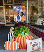 Load image into Gallery viewer, Orange &amp; White Stripe Metal Pumpkin Yard Stake
