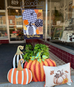Orange & White Stripe Metal Pumpkin Yard Stake
