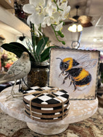 Load image into Gallery viewer, Checkered Coasters Enamel and Wood Black and White Set of 4
